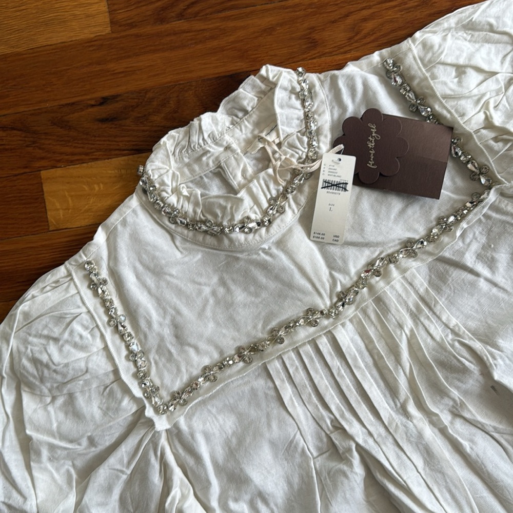 Anthropologie Forever That Girl Puff-Sleeve Embellished Blouse - Picture 4 of 7